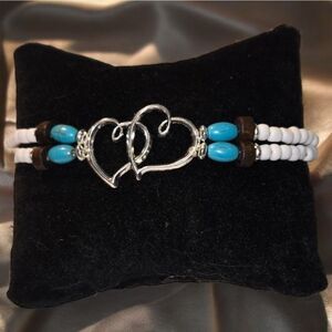 Anklet Hearts Charm White Rice Bead Stretchy Ankle Bracelet Women's Jewelry NEW